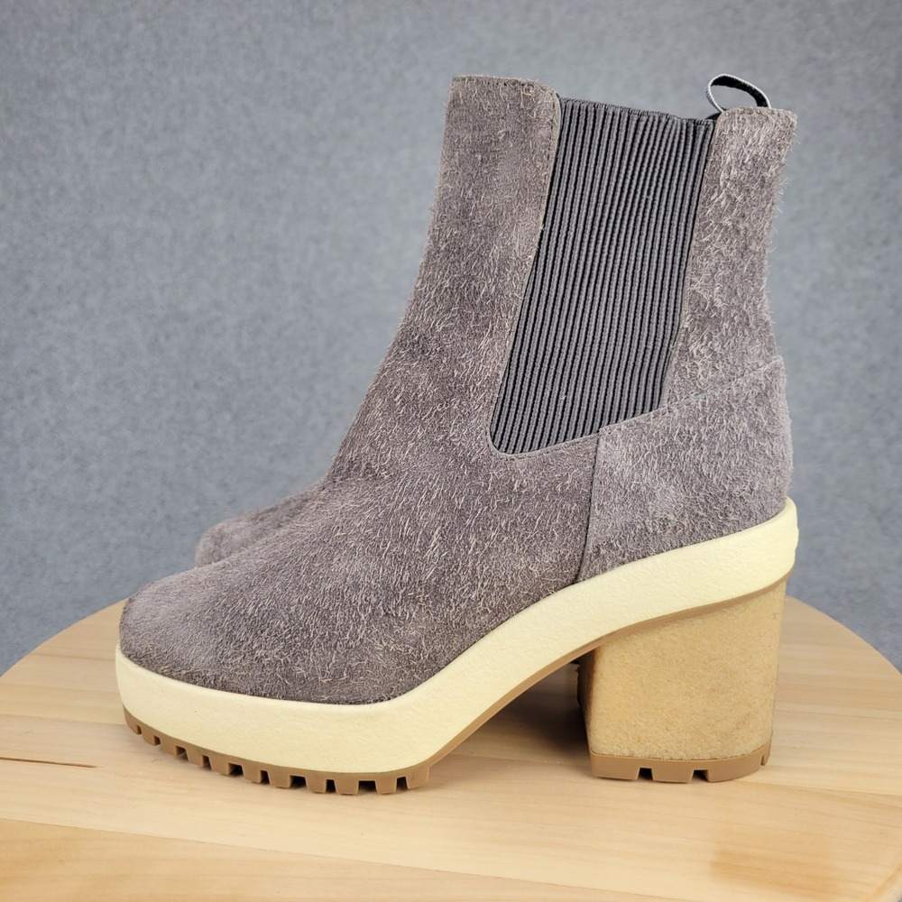 Hogan Platform Chelsea Boots Women 37.5 Grey Shaggy Suede Lug Sole Italy